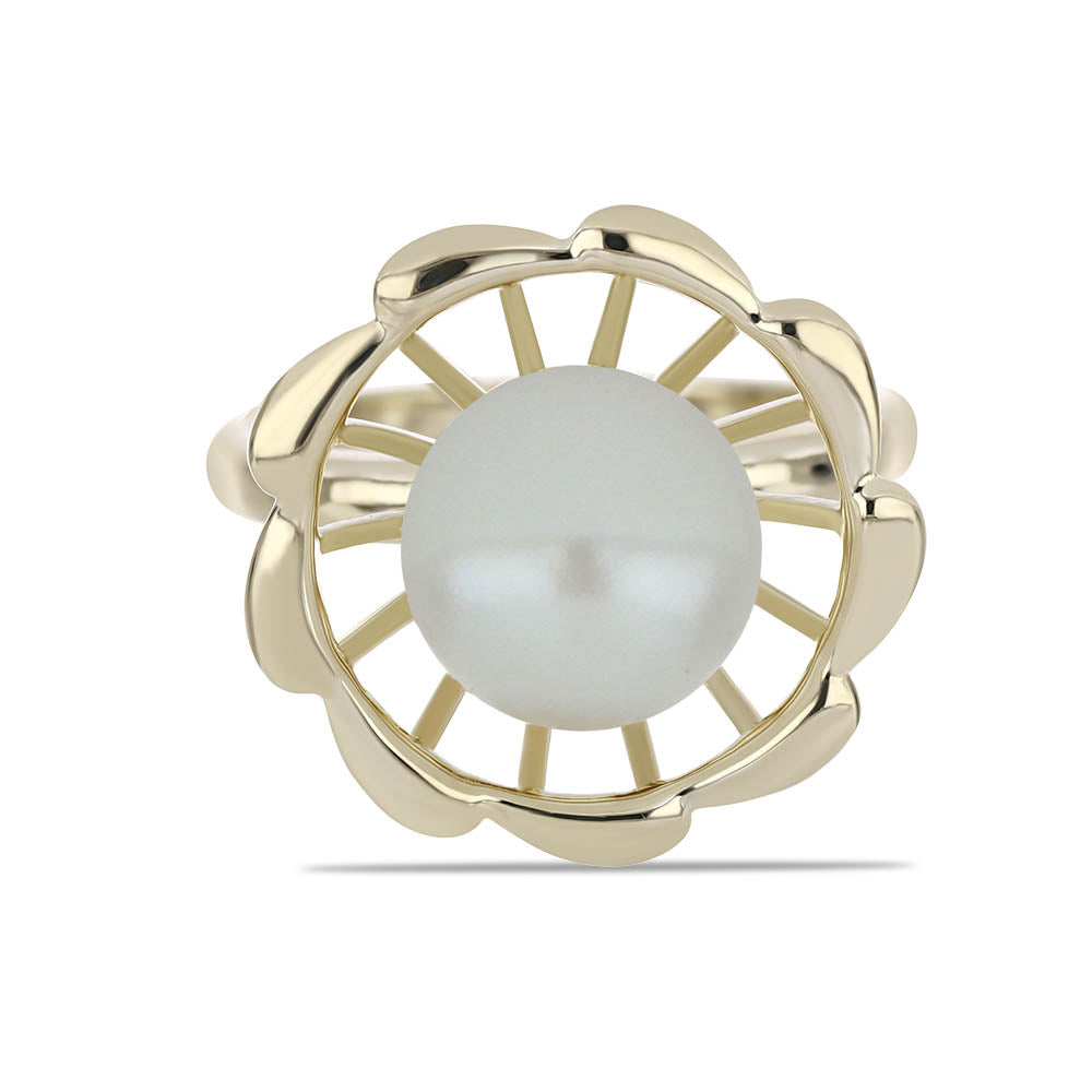 Arannyal Bevont Ezüst Gyűrű Fehér Édesvízi Kagylógyönggyel 1 