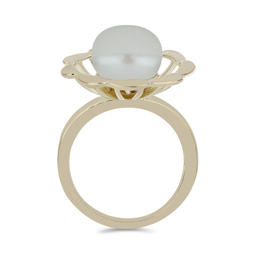 Arannyal Bevont Ezüst Gyűrű Fehér Édesvízi Kagylógyönggyel