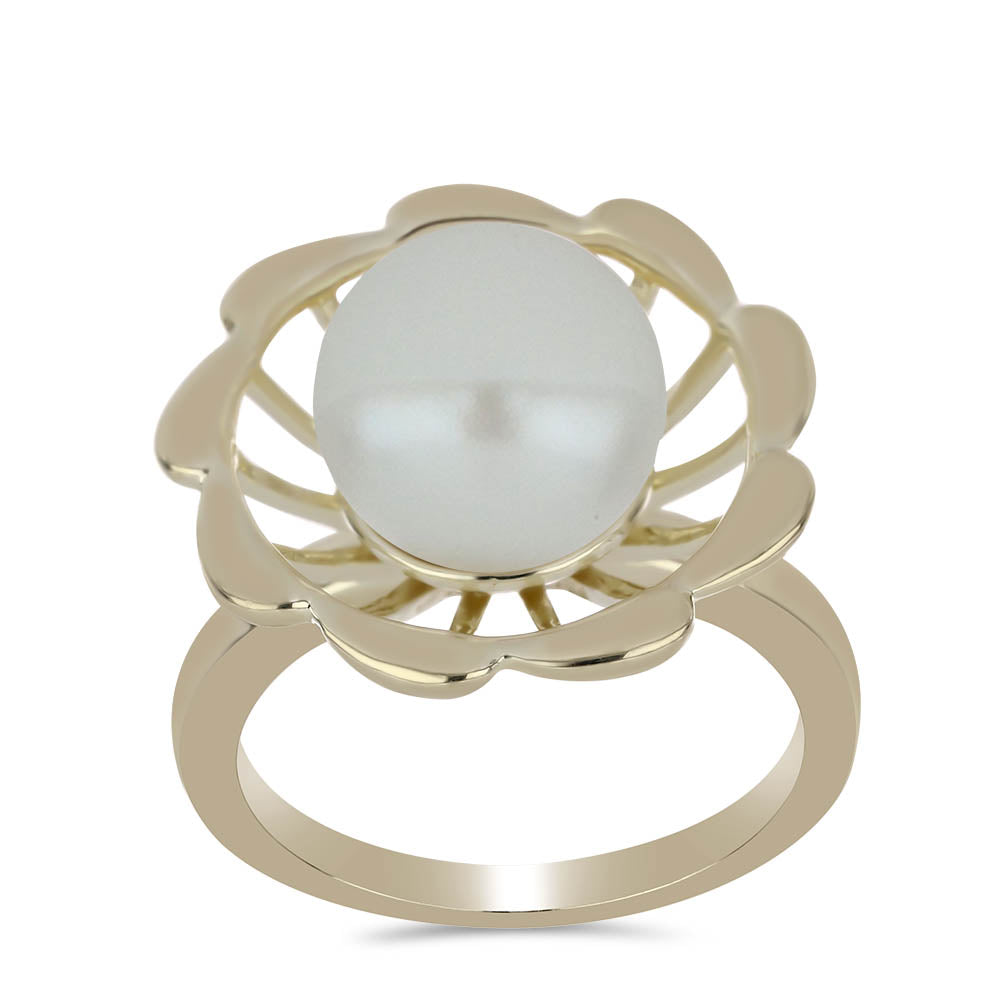 Arannyal Bevont Ezüst Gyűrű Fehér Édesvízi Kagylógyönggyel