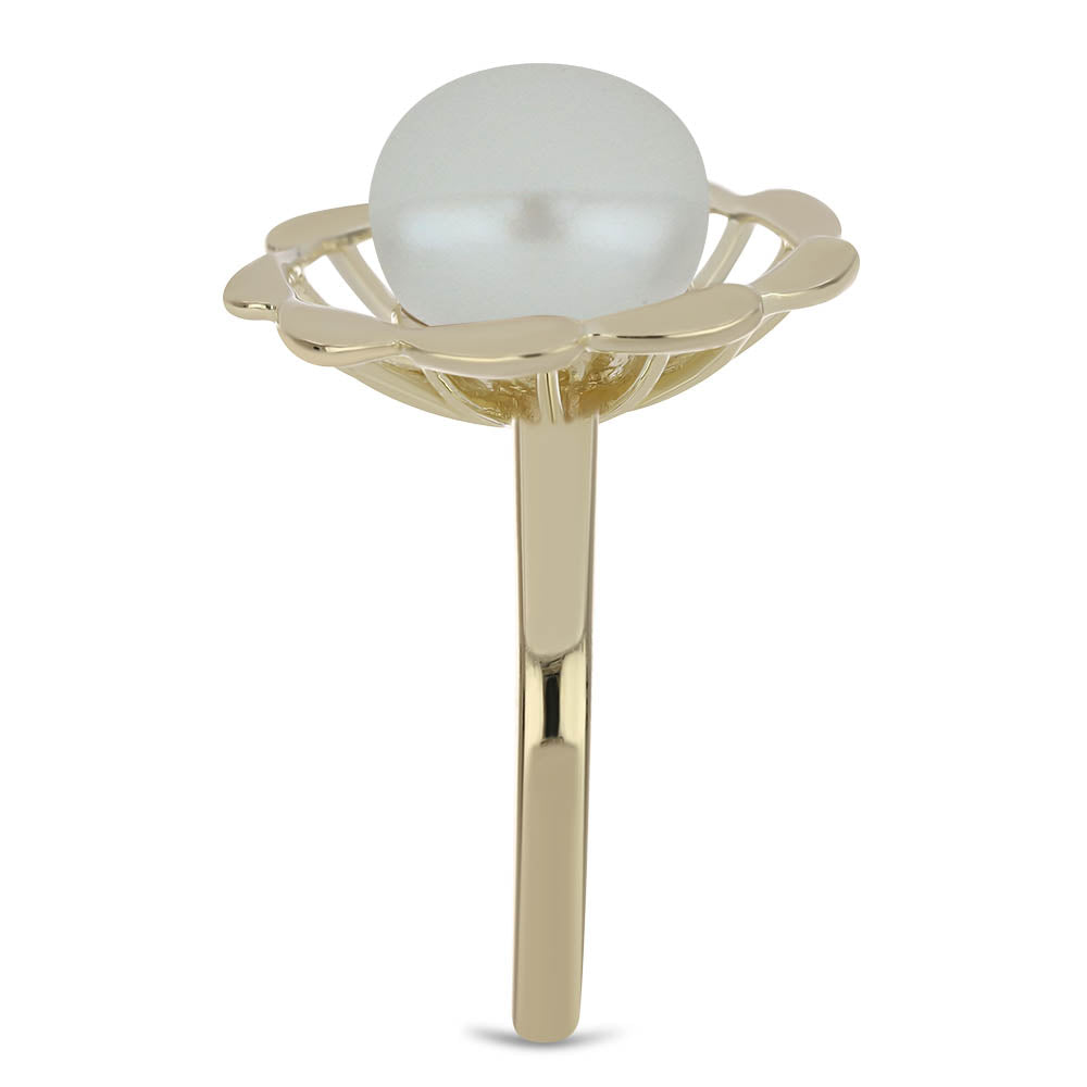 Arannyal Bevont Ezüst Gyűrű Fehér Édesvízi Kagylógyönggyel 4 