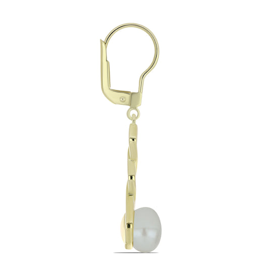 Arannyal Bevont Ezüst Fülbevaló Fehér Édesvízi Kagylógyönggyel