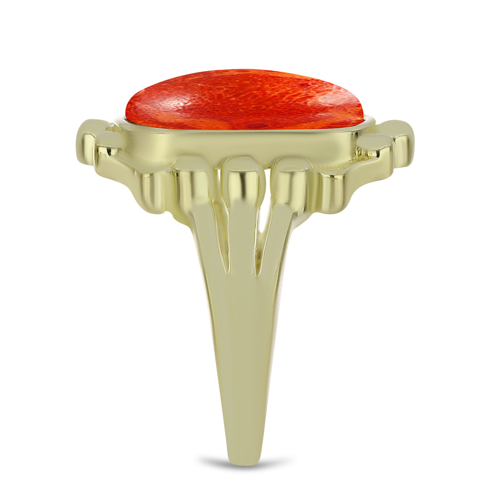 Arannyal Bevont Ezüst Gyűrű Vörös Szivacs Korallal 4 