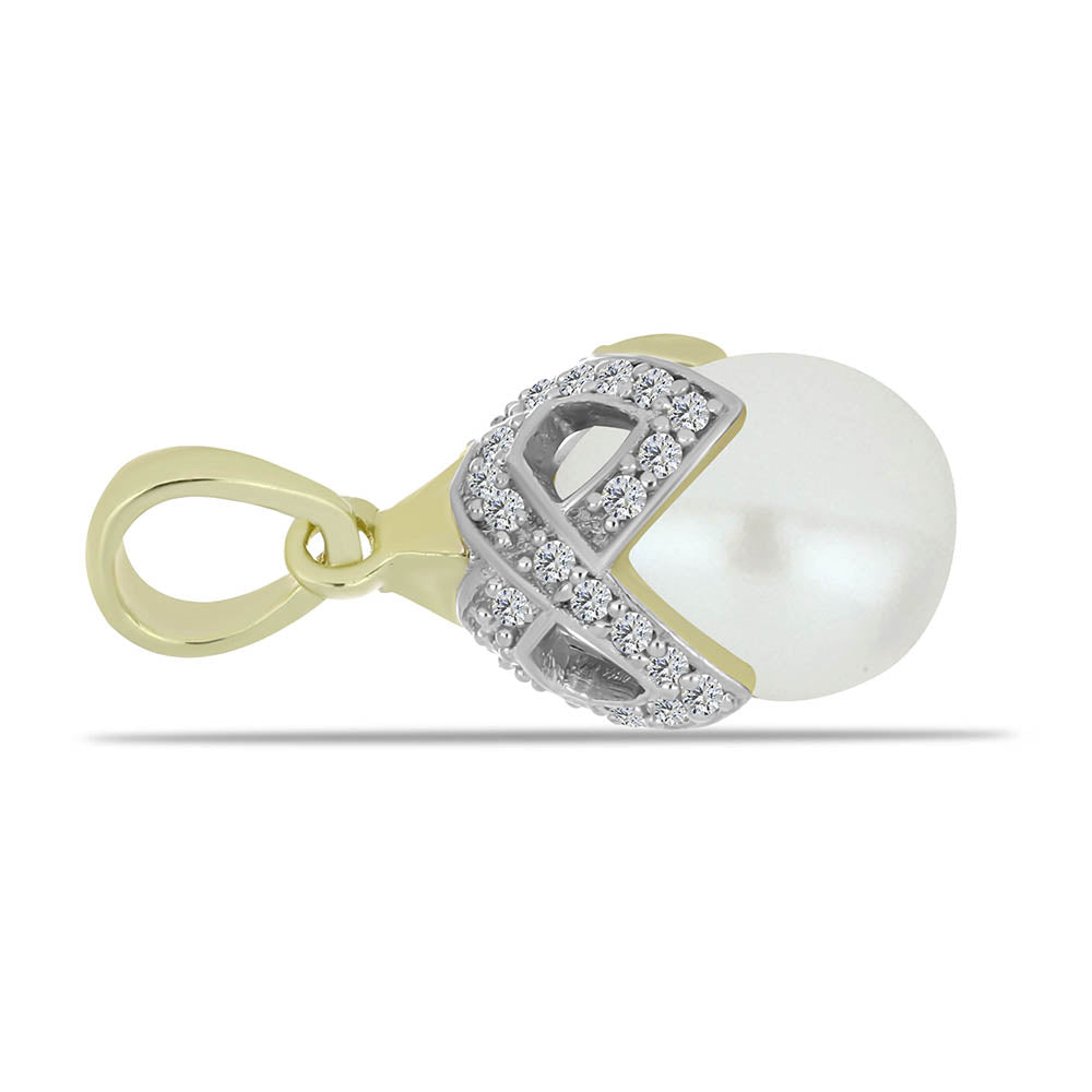 Arannyal Bevont Ezüst Medál Fehér Édesvízi Kagylógyönggyel és Fehér Topázzal 2 