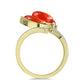 Arannyal Bevont Ezüst Gyűrű Vörös Szivacs Korallal és Fehér Topázzal