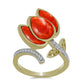Arannyal Bevont Ezüst Gyűrű Vörös Szivacs Korallal és Fehér Topázzal