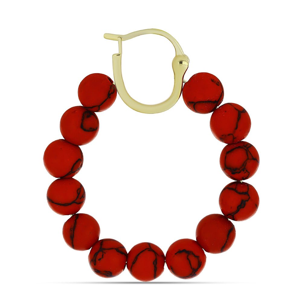 Arannyal Bevont Ezüst Fülbevaló Vörös Szivacs Korallal