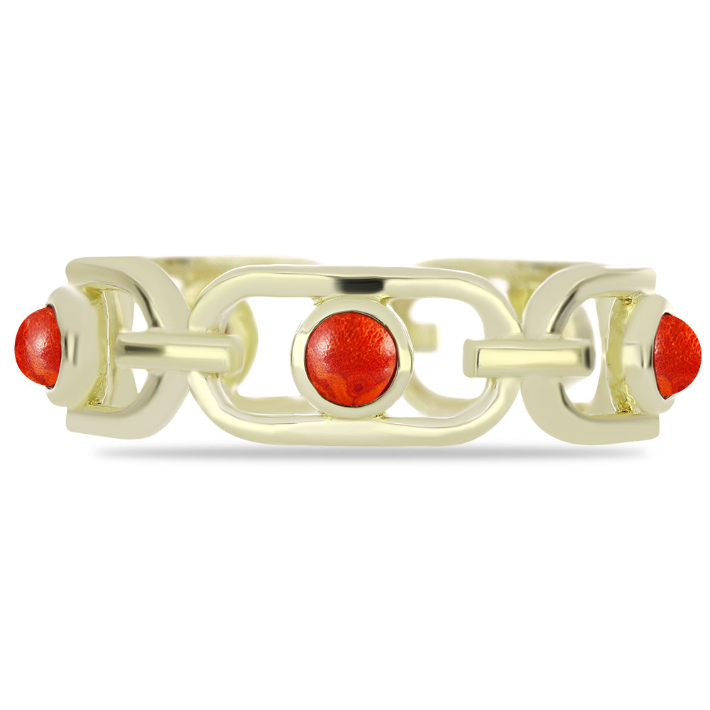 Arannyal Bevont Ezüst Gyűrű Vörös Szivacs Korallal 2 