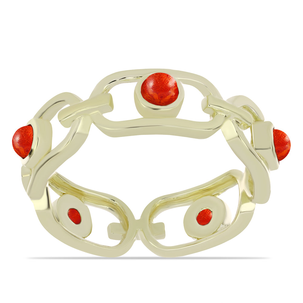 Arannyal Bevont Ezüst Gyűrű Vörös Szivacs Korallal 1 