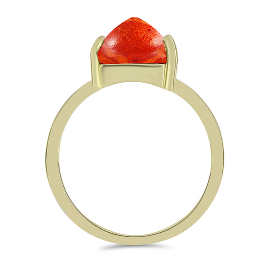 Arannyal Bevont Ezüst Gyűrű Vörös Szivacs Korallal