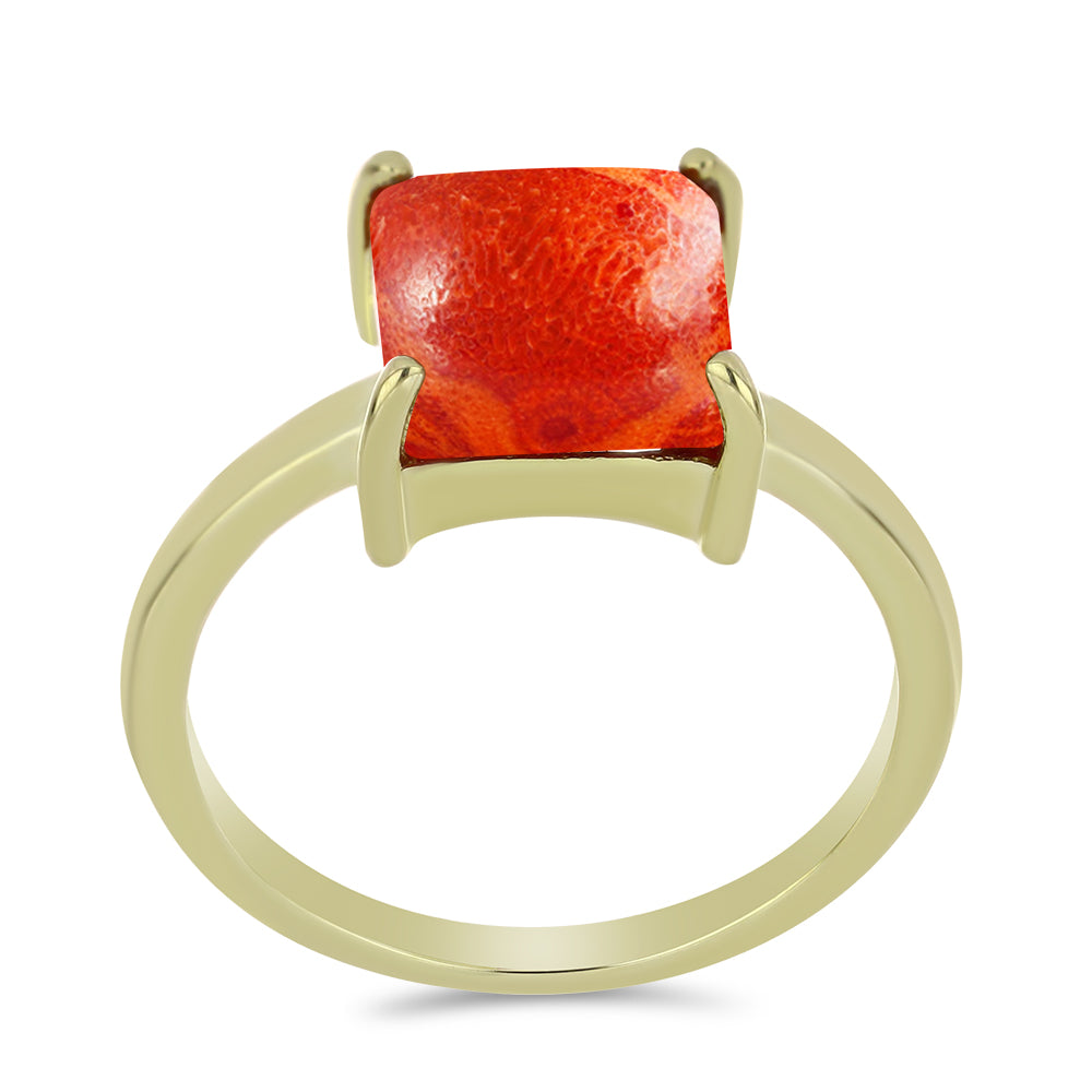 Arannyal Bevont Ezüst Gyűrű Vörös Szivacs Korallal 3 