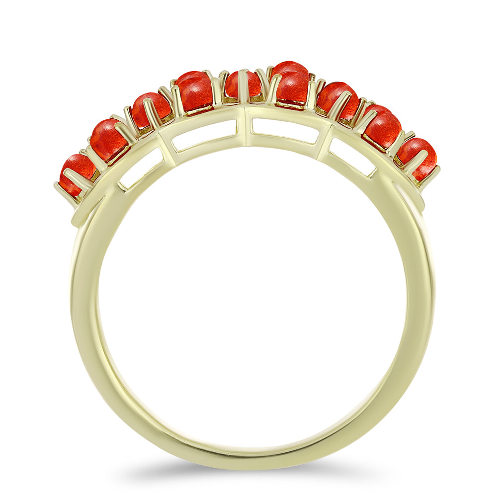 Arannyal Bevont Ezüst Gyűrű Vörös Szivacs Korallal 3 