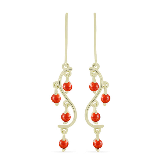 Arannyal Bevont Ezüst Fülbevaló Vörös Szivacs Korallal