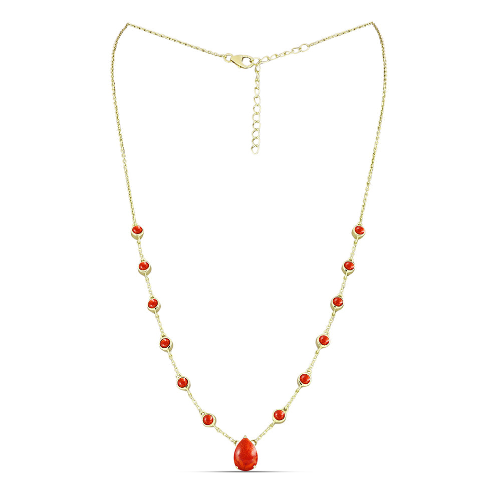 Arannyal Bevont Ezüst Nyaklánc Vörös Szivacs Korallal 1 