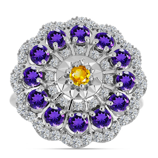 Ezüst Gyűrű Ural Citrinnel és Marokkói Ametiszttel