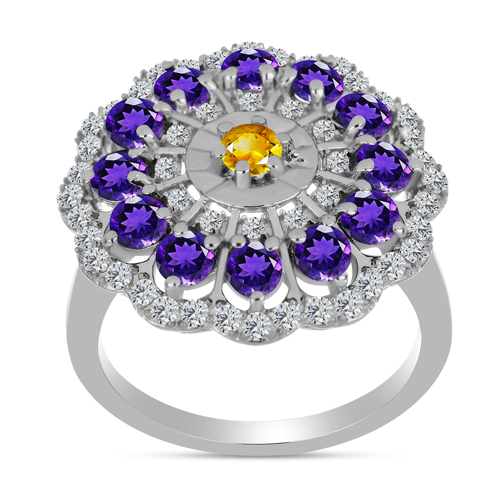 Ezüst Gyűrű Ural Citrinnel és Marokkói Ametiszttel 3 