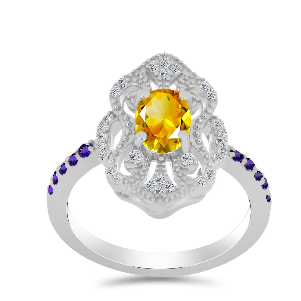 Ezüst Gyűrű Ural Citrinnel és Marokkói Ametiszttel 3 