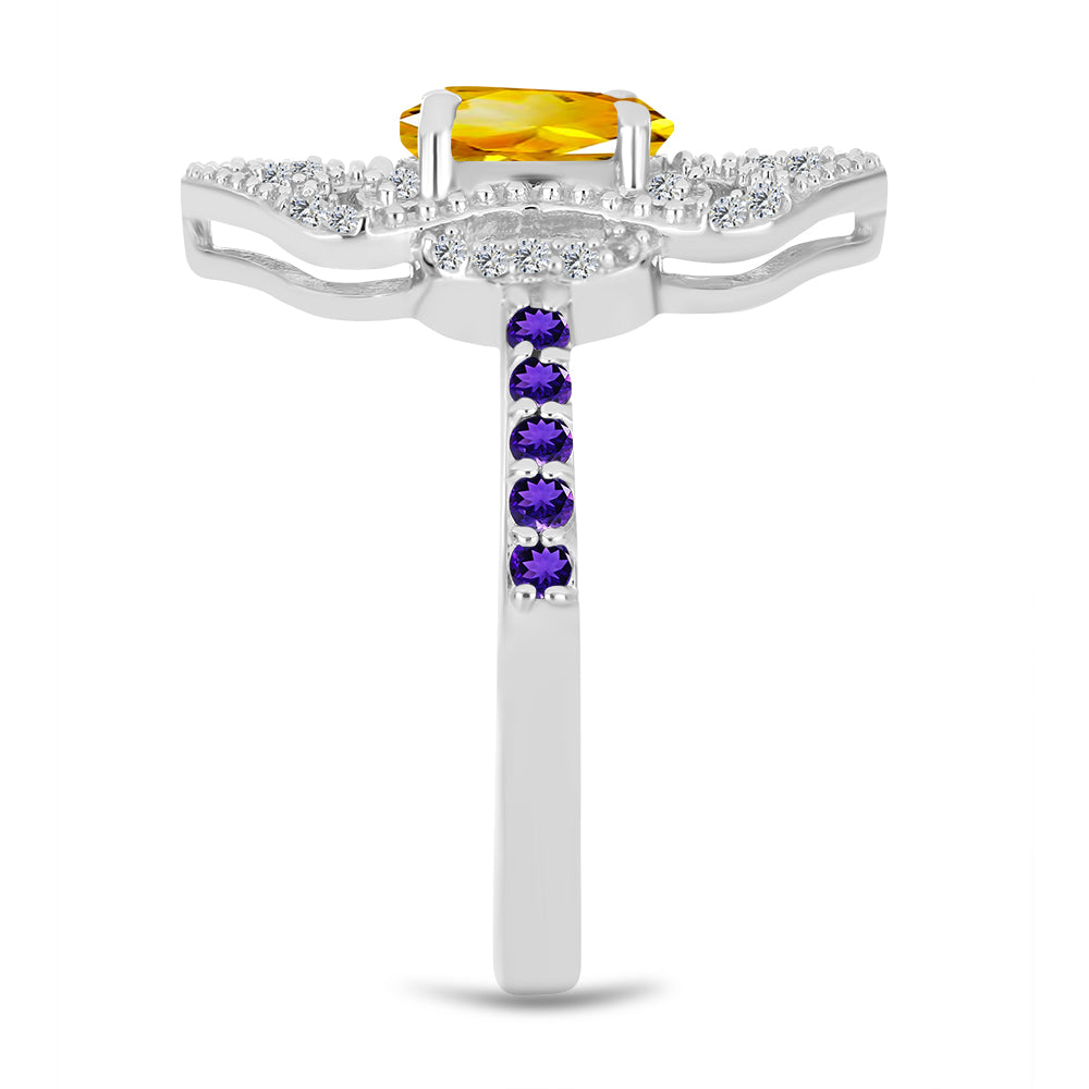 Ezüst Gyűrű Ural Citrinnel és Marokkói Ametiszttel