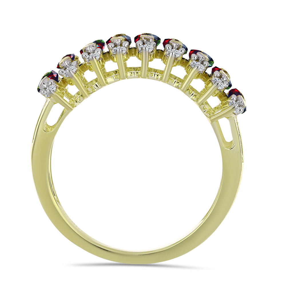 Arannyal Bevont Ezüst Gyűrű Lega Dembi Éjfekete Etiópiai Opállal és Fehér Topázzal 2 