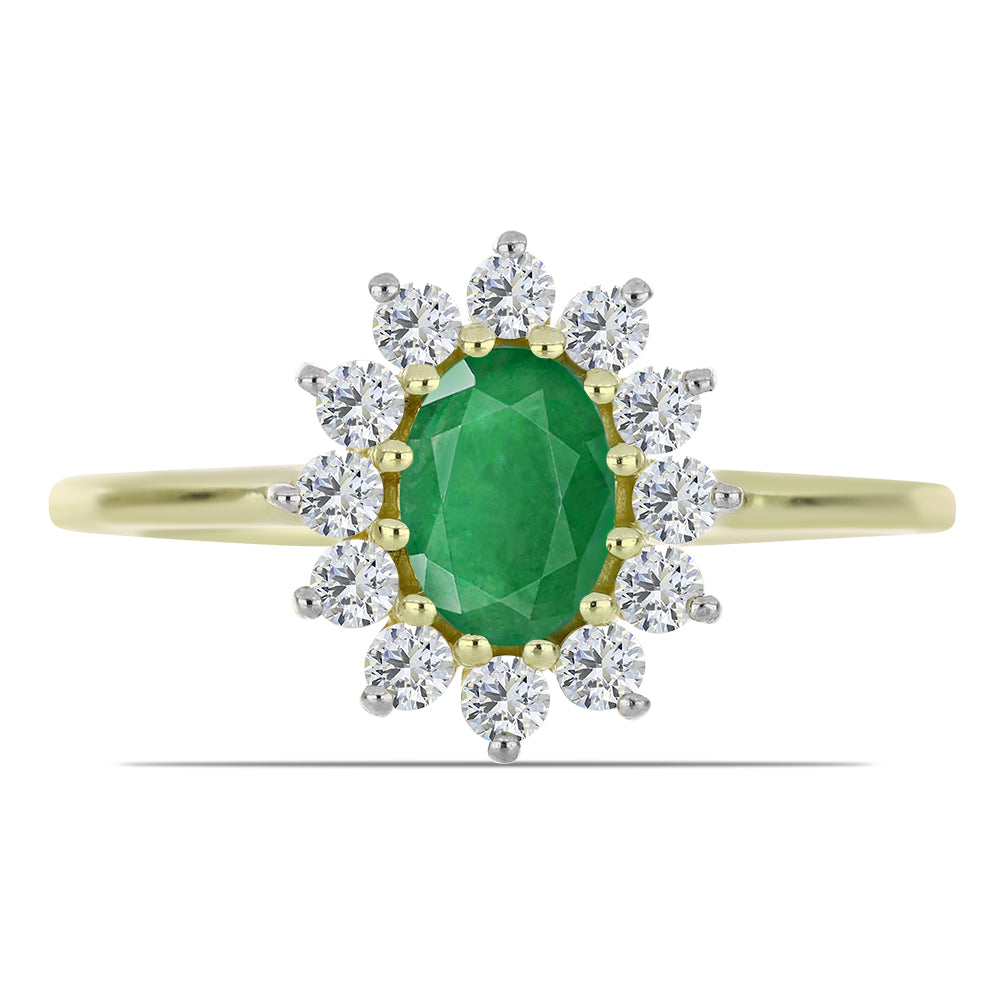 Arannyal Bevont Ezüst Gyűrű Zambiai Smaragddal és Fehér Topázzal