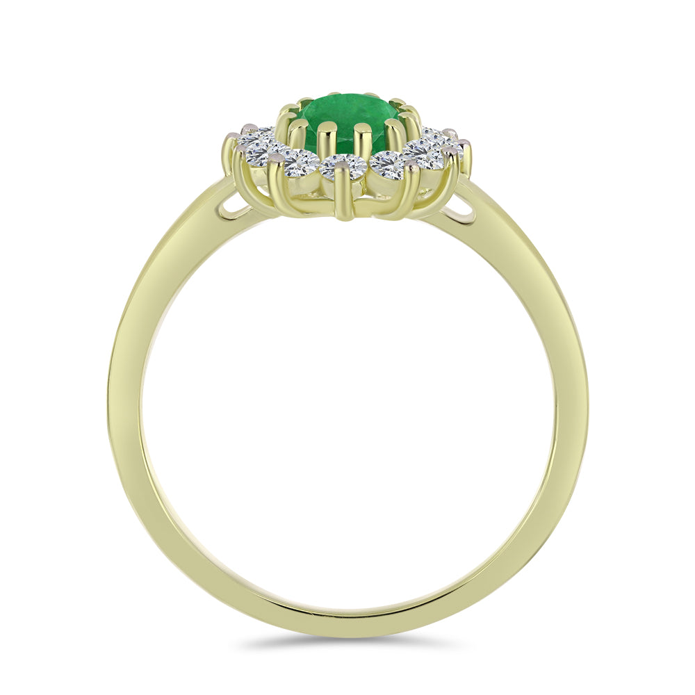 Arannyal Bevont Ezüst Gyűrű Zambiai Smaragddal és Fehér Topázzal