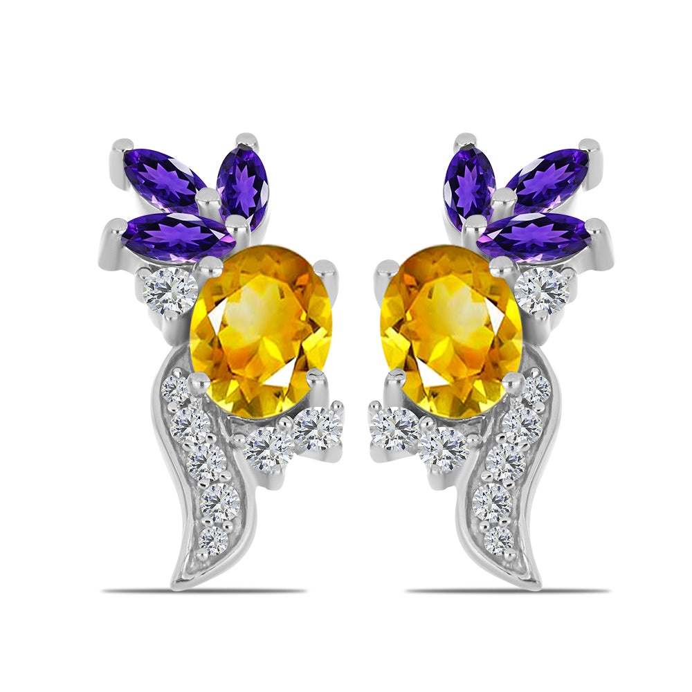 Ezüst Fülbevaló Ural Citrinnel és Marokkói Ametiszttel 1 