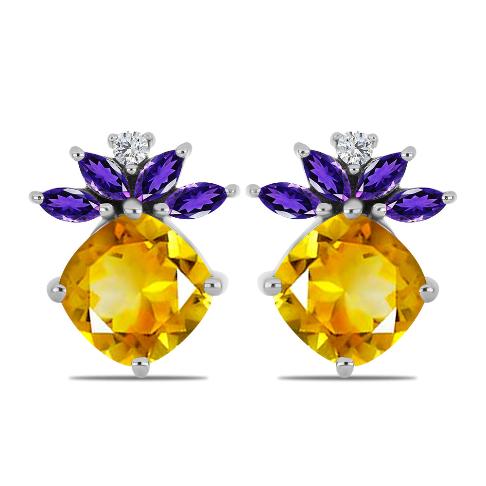 Ezüst Fülbevaló Ural Citrinnel és Marokkói Ametiszttel 1 