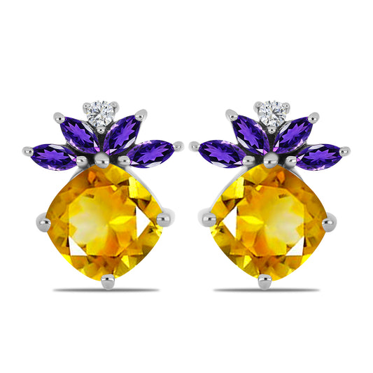 Ezüst Fülbevaló Ural Citrinnel és Marokkói Ametiszttel