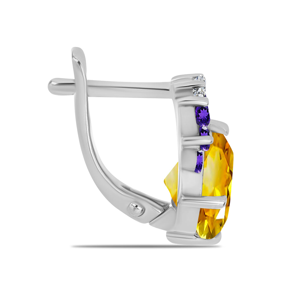 Ezüst Fülbevaló Ural Citrinnel és Marokkói Ametiszttel 2 