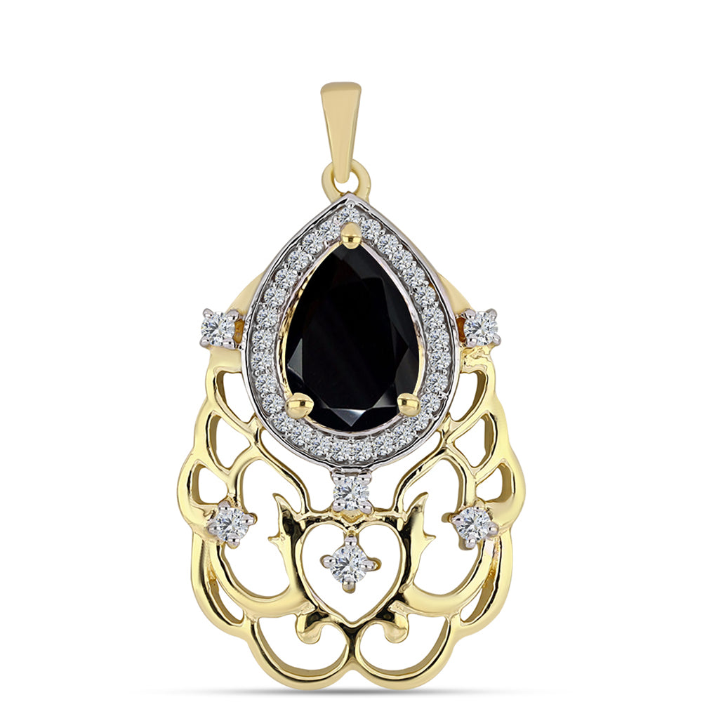Arannyal Bevont Ezüst Medál Fekete Onixszal és Fehér Topázzal 1 
