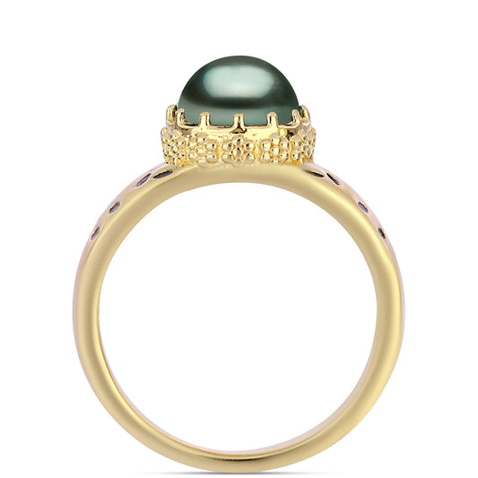 Arannyal Bevont Ezüst Gyűrű "Tahiti-zöld" illúzió édesvízi Kagylógyönggyel