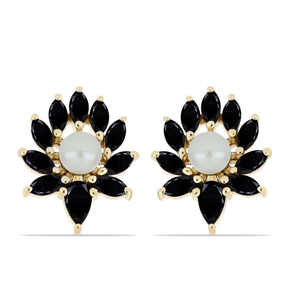 Arannyal Bevont Ezüst Fülbevaló "Tahiti-zöld" illúzió édesvízi Kagylógyönggyel és Fekete Onixszal 1 