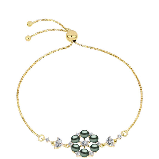Arannyal Bevont Ezüst Karkötő "Tahiti-zöld" illúzió édesvízi Kagylógyönggyel és Fehér Topázzal