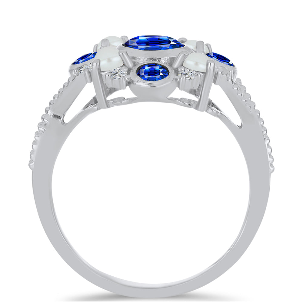 Ezüst Gyűrű Ausztrál Kék Zafírral és Fehér Édesvízi Kagylógyönggyel 2 