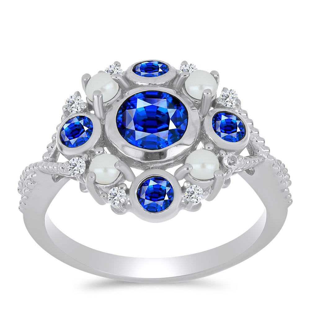 Ezüst Gyűrű Ausztrál Kék Zafírral és Fehér Édesvízi Kagylógyönggyel