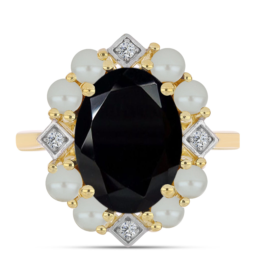 Arannyal Bevont Ezüst Gyűrű "Tahiti-zöld" illúzió édesvízi Kagylógyönggyel és Fekete Onixszal 1 