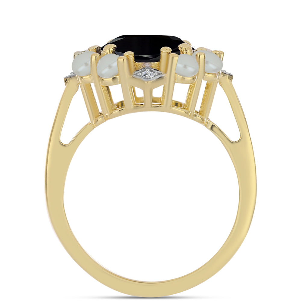 Arannyal Bevont Ezüst Gyűrű "Tahiti-zöld" illúzió édesvízi Kagylógyönggyel és Fekete Onixszal