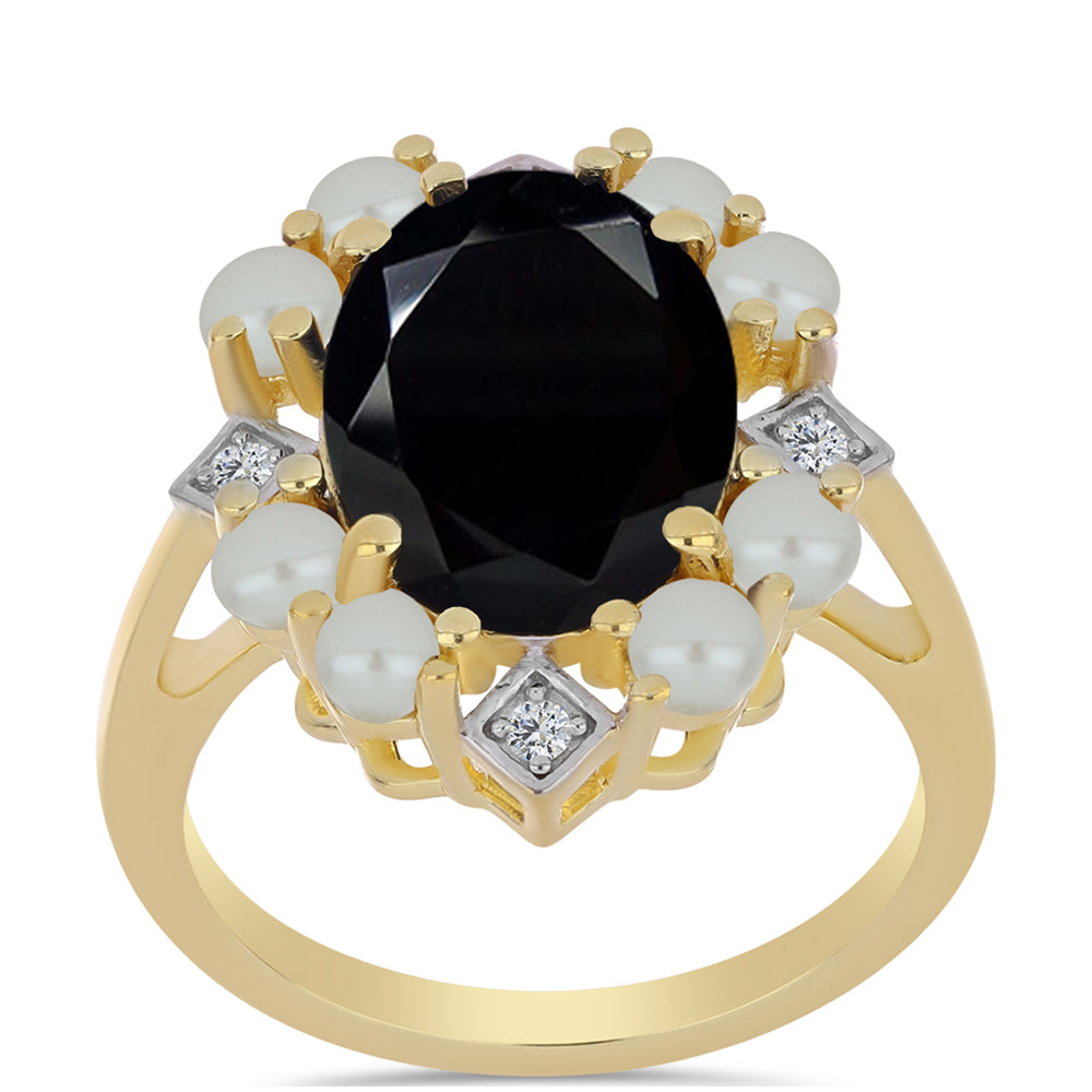 Arannyal Bevont Ezüst Gyűrű "Tahiti-zöld" illúzió édesvízi Kagylógyönggyel és Fekete Onixszal