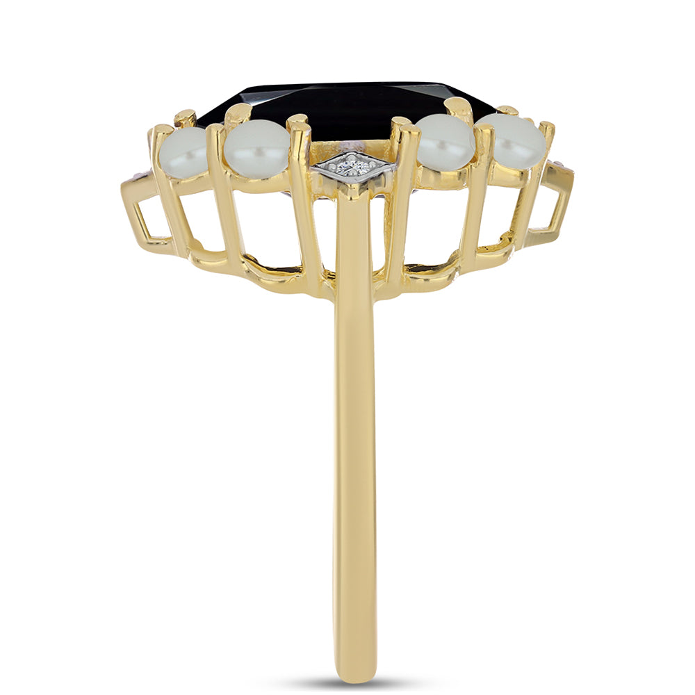 Arannyal Bevont Ezüst Gyűrű "Tahiti-zöld" illúzió édesvízi Kagylógyönggyel és Fekete Onixszal 4 