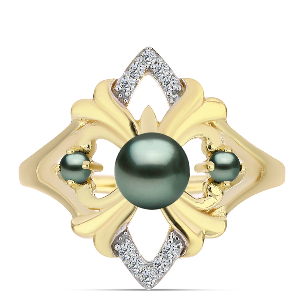 Arannyal Bevont Ezüst Gyűrű "Tahiti-zöld" illúzió édesvízi Kagylógyönggyel és Fehér Topázzal