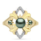 Arannyal Bevont Ezüst Gyűrű "Tahiti-zöld" illúzió édesvízi Kagylógyönggyel és Fehér Topázzal