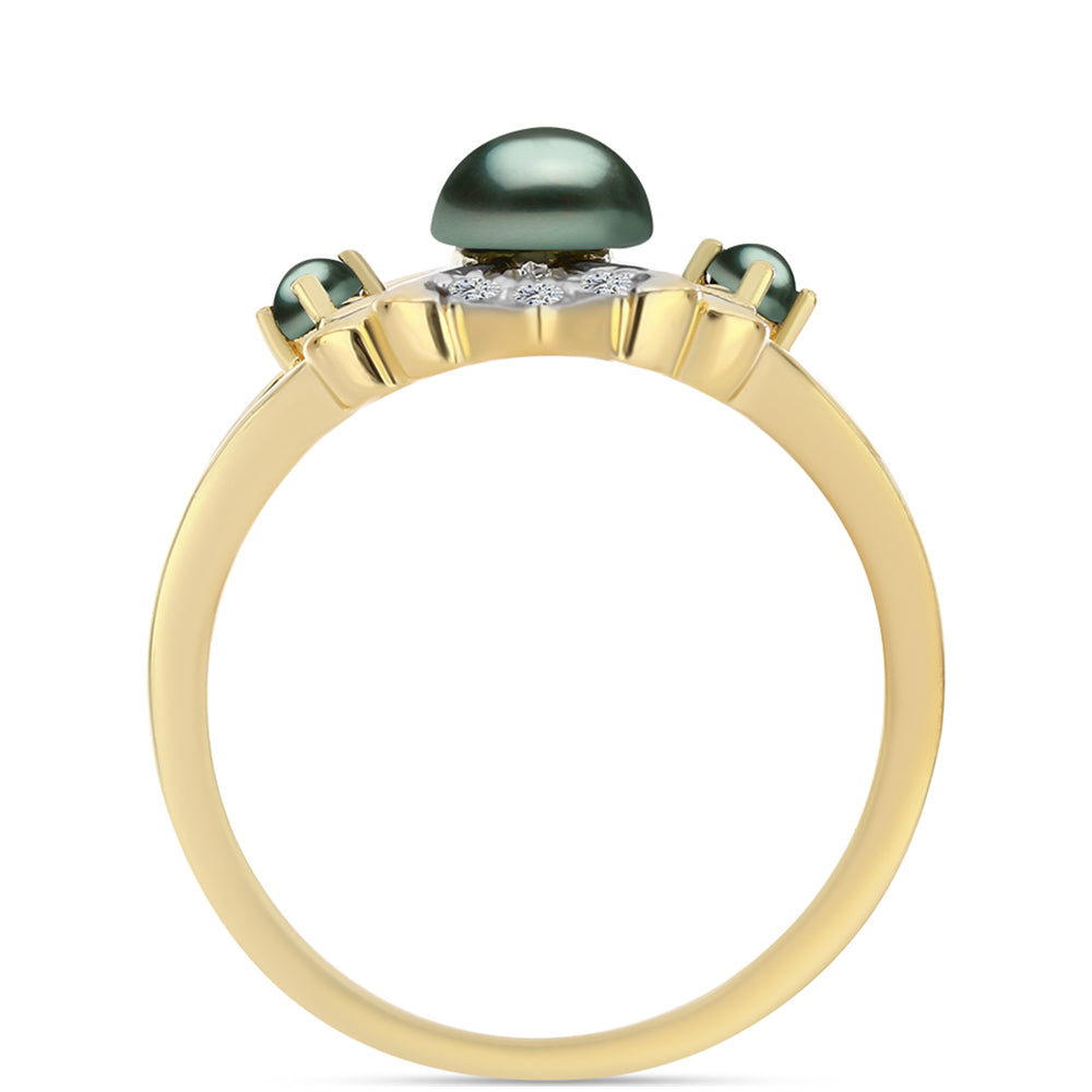 Arannyal Bevont Ezüst Gyűrű "Tahiti-zöld" illúzió édesvízi Kagylógyönggyel és Fehér Topázzal 2 