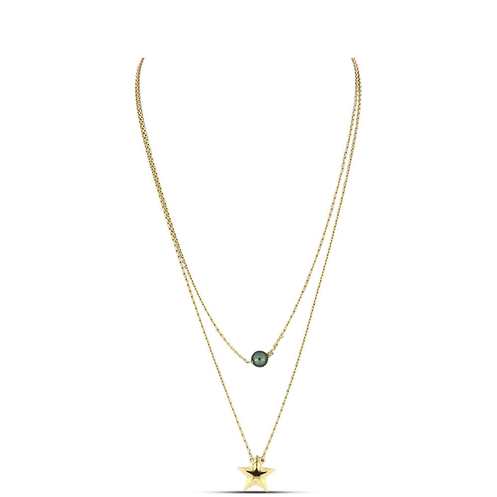 Arannyal Bevont Ezüst Nyaklánc "Tahiti-zöld" illúzió édesvízi Kagylógyönggyel 1 