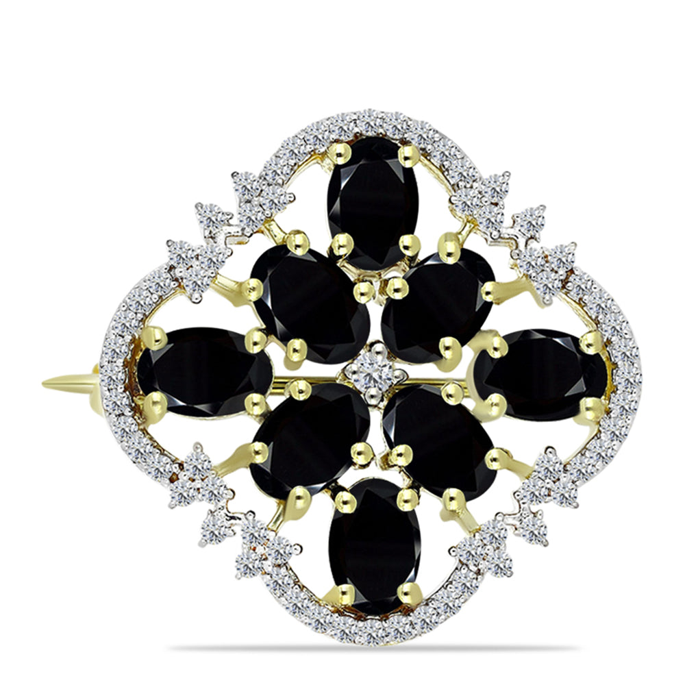 Arannyal Bevont Ezüst Bross Fekete Onixszal és Fehér Topázzal 1 