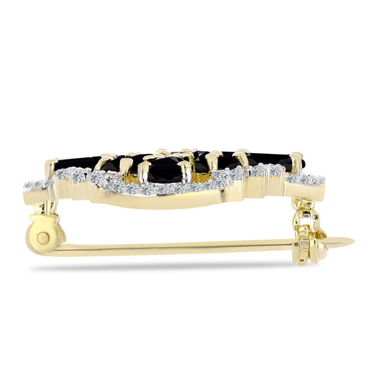 Arannyal Bevont Ezüst Bross Fekete Onixszal és Fehér Topázzal