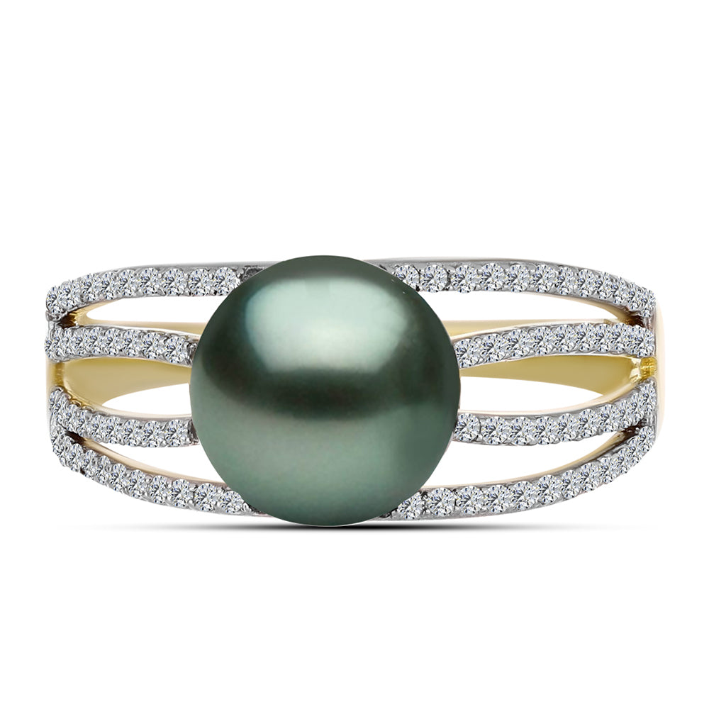 Arannyal Bevont Ezüst Gyűrű "Tahiti-zöld" illúzió édesvízi Kagylógyönggyel és Fehér Topázzal