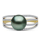 Arannyal Bevont Ezüst Gyűrű "Tahiti-zöld" illúzió édesvízi Kagylógyönggyel és Fehér Topázzal