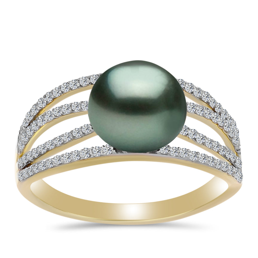 Arannyal Bevont Ezüst Gyűrű "Tahiti-zöld" illúzió édesvízi Kagylógyönggyel és Fehér Topázzal 3 
