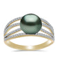 Arannyal Bevont Ezüst Gyűrű "Tahiti-zöld" illúzió édesvízi Kagylógyönggyel és Fehér Topázzal