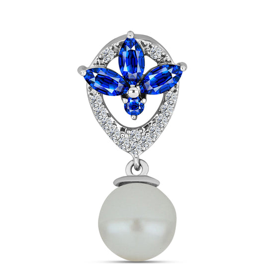 Ezüst Medál Ausztrál Kék Zafírral és Fehér Édesvízi Kagylógyönggyel