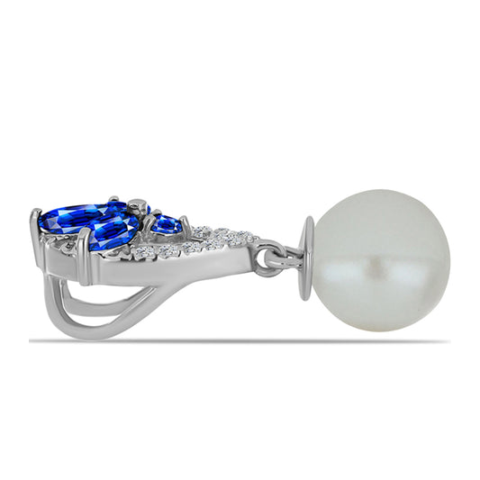 Ezüst Medál Ausztrál Kék Zafírral és Fehér Édesvízi Kagylógyönggyel